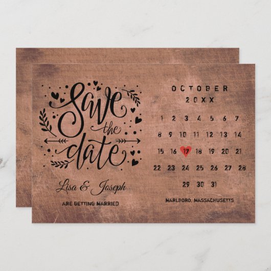 Rustieke Houten Kalender Rode Liefdeshart Save The Date (Voorkant / Achterkant)