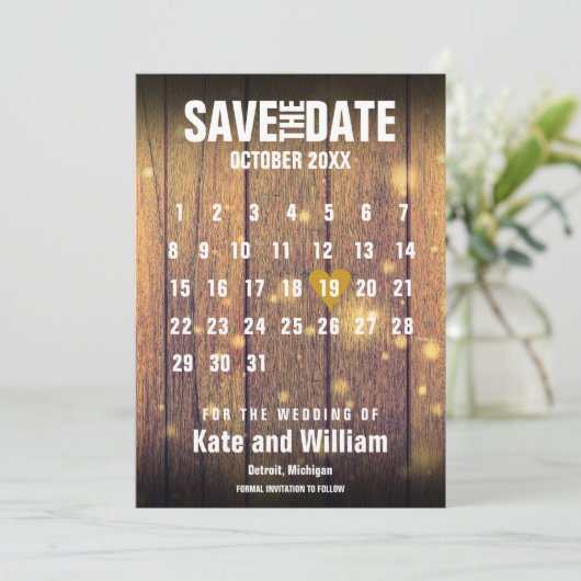 Rustieke Houten Kalender Save the Date (Staand voorkant)