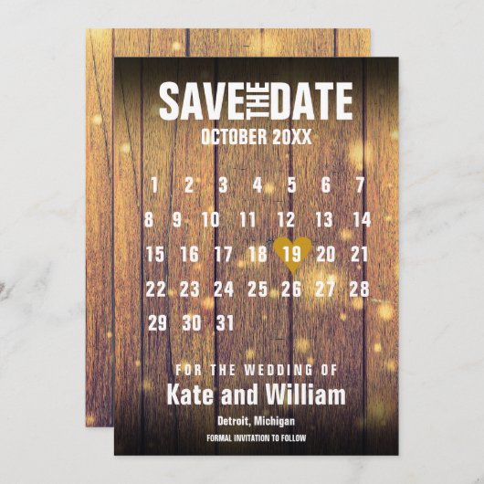 Rustieke Houten Kalender Save the Date (Voorkant / Achterkant)