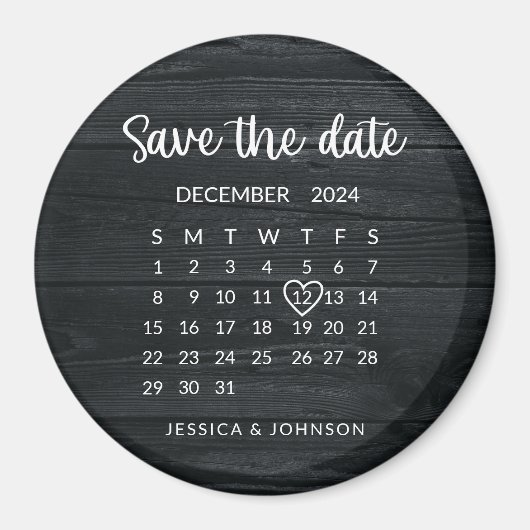 Rustieke Houten Kalender Trouwen Save the Date Mag Magneet (Voorkant)