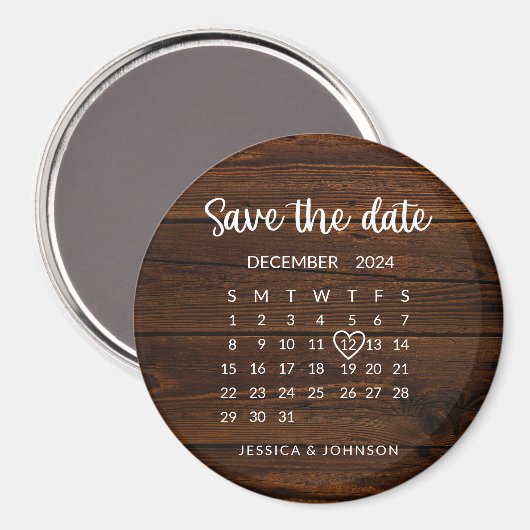 Rustieke Houten Kalender Trouwen Save the Date Mag Magneet (Voorkant / Achterkant)