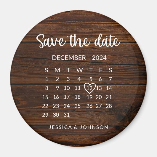 Rustieke Houten Kalender Trouwen Save the Date Mag Magneet (Voorkant)