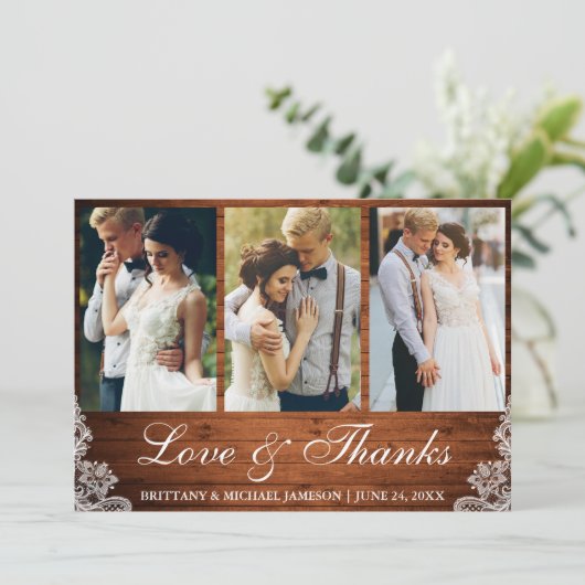 Rustieke Houten Kant 3 Foto Liefde en Bedankt (Staand voorkant)