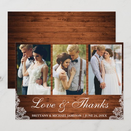 Rustieke Houten Kant 3 Foto Liefde en Bedankt (Voorkant / Achterkant)