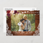 Rustieke Houten Kant Bloemen Bewaar de Datum Terug Aankondigingskaart (Voorkant / Achterkant)