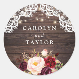 Rustieke Houten Kant Blozend Burgundy Zegelsticker Ronde Sticker