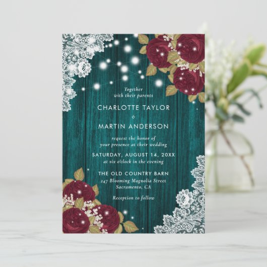 Rustieke houten kant Bourgondië en Blauwgroen bloe Kaart (Staand voorkant)