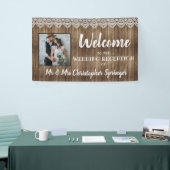 Rustieke Houten Kant Bruiloft Receptie Foto Spandoek (Beurs)