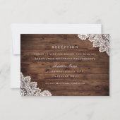 Rustieke houten kant bruiloft receptie kaart (Voorkant)