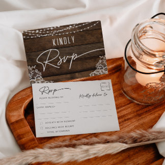 Rustieke Houten Kant Bruiloft RSVP Save The Date