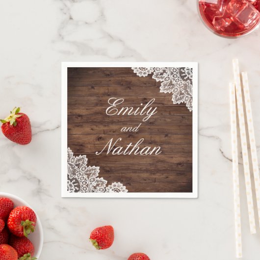 Rustieke Houten  Kant Bruiloft Servetten (Insitu)