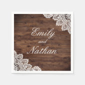 Rustieke Houten  Kant Bruiloft Servetten (Voorkant)