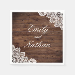 Rustieke Houten  Kant Bruiloft Servetten