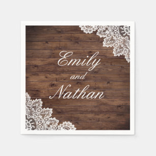 Rustieke Houten  Kant Bruiloft Servetten