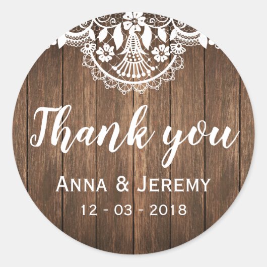 Rustieke Houten Kant Bruiloft Sticker (Voorkant)