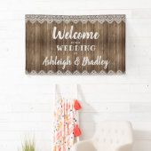 Rustieke Houten Kant Bruiloft Welkom Spandoek (Insitu)