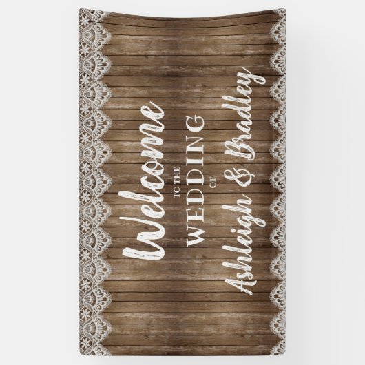 Rustieke Houten Kant Bruiloft Welkom Spandoek (Verticaal)