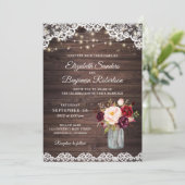 Rustieke Houten Kant Burgundy Blush Mason Jar Brui Kaart (Staand voorkant)
