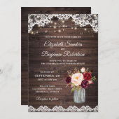 Rustieke Houten Kant Burgundy Blush Mason Jar Brui Kaart (Voorkant / Achterkant)