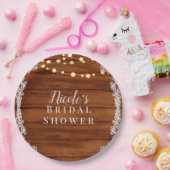 Rustieke houten kant- en snoerlampjes bruiloft bru papieren bordje (Feest)