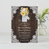 Rustieke Houten Kant Gele Bloemen Bruiloft Kaart (Staand voorkant)