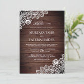  rustieke houten kant islamitische moslim bruiloft kaart (Staand voorkant)