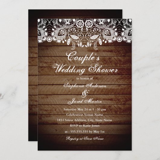 Rustieke Houten Kant Koppels Trouwdouche Kaart (Voorkant / Achterkant)