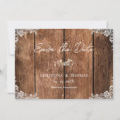 Rustieke Houten Kant Land Bruiloft Save the Date (Voorkant)