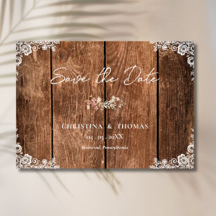 Rustieke Houten Kant Land Bruiloft Save the Date