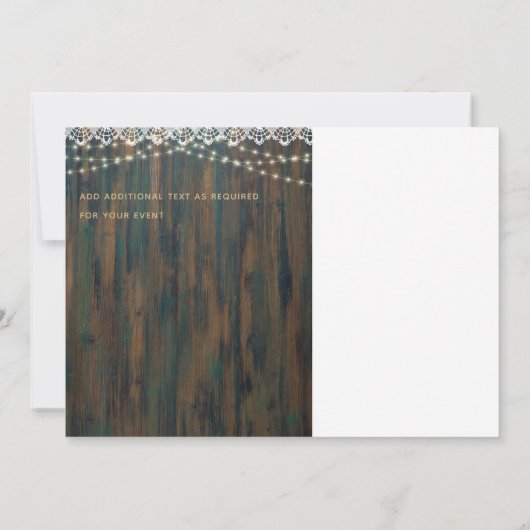 Rustieke houten kant lichten bruiloft save the date (Achterkant)
