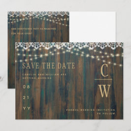 Rustieke houten kant lichten bruiloft save the date
