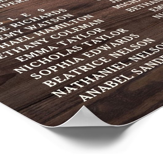 Rustieke houten kant lichten trouw zitplaatskaart poster (Hoek)