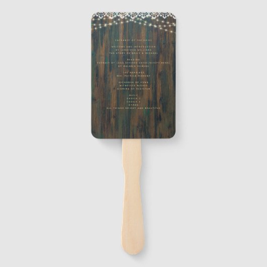 Rustieke houten kant lichten trouwprogramma handwaaier (Achterkant)
