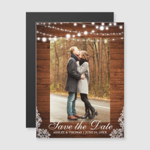 Rustieke Houten Kant Lights Save the Date Verlovin Magnetische Uitnodiging