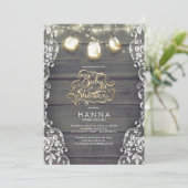 Rustieke Houten Kant Mason Jar Lights Baby shower Kaart (Staand voorkant)
