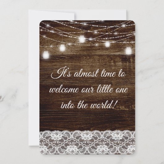 Rustieke Houten Kant Mason Jar Lights Baby shower Kaart (Achterkant)