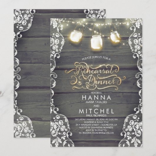 Rustieke houten kant Mason Jar Lights repetitie di Kaart (Voorkant / Achterkant)