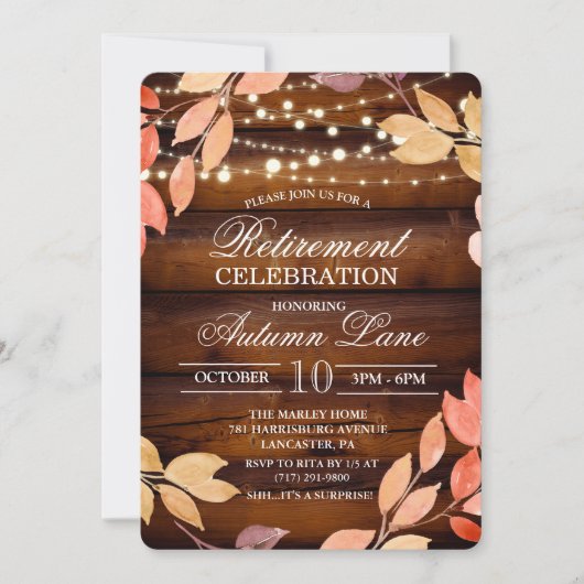 Rustieke Houten Kant Pensioen Uitnodiging (Voorkant)