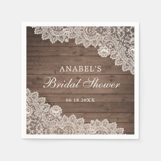 Rustieke Houten Kant Persoonlijke Bruidsdouche Servet (Voorkant)