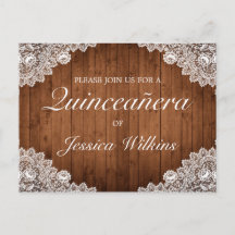 Rustieke houten & kant Quinceañera uitnodigingskaa