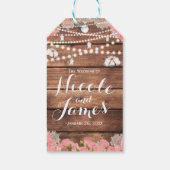 Rustieke Houten Kant Roze Rozen Elegant Bruidsfees Cadeaulabel (Achterkant)