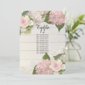 Rustieke houten kant rozene hydrangea tafel zitpla kaart (Staand voorkant)