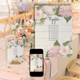 Rustieke houten kant rozene hydrangea tafel zitpla kaart