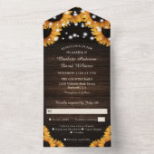 Rustieke houten kant snoerlichten zonnebloem bruil all in one uitnodiging (Binnen)