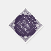 Rustieke Houten Kant String Lights Paarse Bruiloft Servet (Hoek)