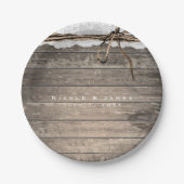 Rustieke Houten Kant Twine Romantische Bruiloft Re Papieren Bordje (Voorkant)