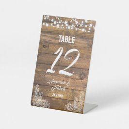 Rustieke Houten Kant Twinkle Lights Reclamebord Met Voetstuk