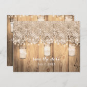 Rustieke houten kant & verlichte metselaarpot spar aankondigingskaart (Voorkant / Achterkant)