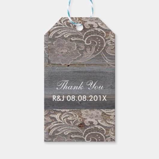 rustieke houten kant western land bruiloft gunst cadeaulabel (Voorkant)