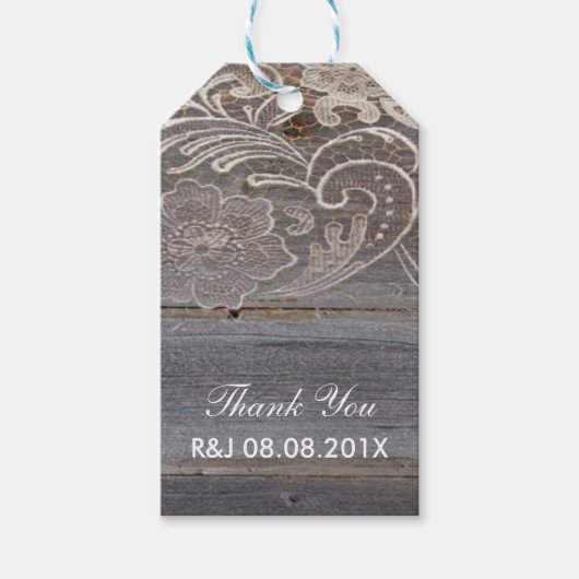 rustieke houten kant western land bruiloft gunst cadeaulabel (Voorkant)